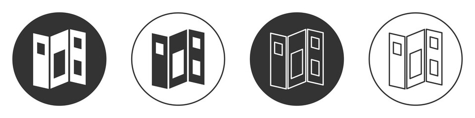 Black Museum guide brochure icon isolated on white background. Exhibition guidebook. Flyer, booklet, leaflet print. Circle button. Vector.