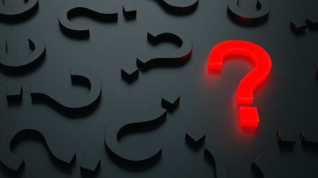 Red trendy question mark on a background black and grey signs. 3D Rendering