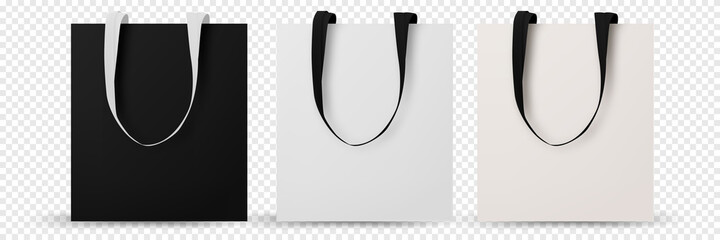 Cotton bag mockup, Textile tote bag for shopping mockup. Vector illustration isolated on white background.