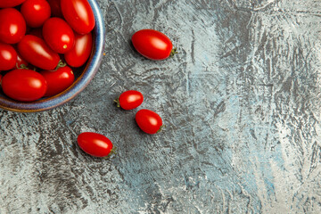 top view fresh red tomatoes inside plate on dark-light background fruit photo dark