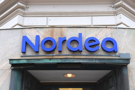 GOTHENBURG, SWEDEN - AUGUST 27, 2018: Nordea Bank branch in Gothenburg, Sweden. Nordea became one of biggest banks in Scandinavia after a merger of multiple banks.