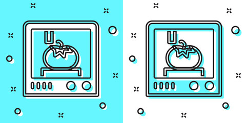 Black line 3D printing technology icon isolated on green and white background. Random dynamic shapes. Vector.