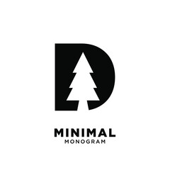 Letter d pine tree initial logo design