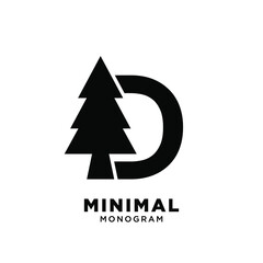 Letter d pine tree initial logo design