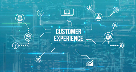 Internet, business, Technology and network concept.virtual screen of the future and sees the inscription: Customer experience