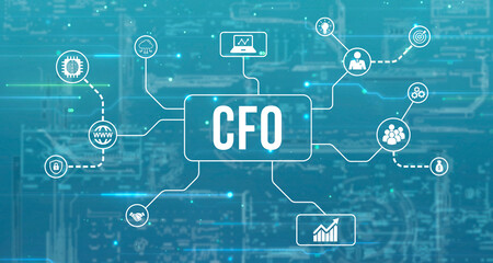 Internet, business, Technology and network concept.virtual screen of the future and sees the inscription: CFO