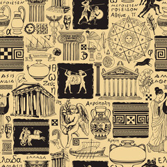 Plakat Seamless pattern on the theme of Greece. 
