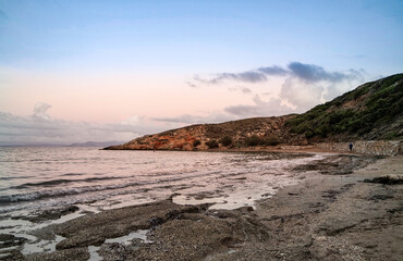 Obraz premium sandy and rocky this beach named Marikes in Rafina city, near Athens, Greece