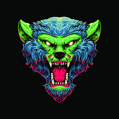 zombie wolf head vector illustration