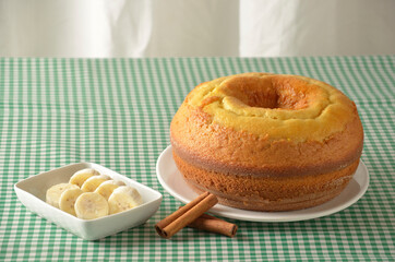 cake served with bananas on the table