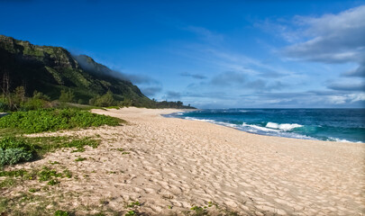 White Sand Beaches of Kaena Point State Park Below The Kauhoa Pali ,Oahu, Hawaii, USA