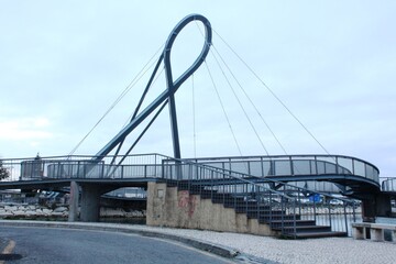 Pedestrian bridge on the São Roque channel, Aveiro, Aveiro city center region, Aveiro District, Portugal December 27, 2020