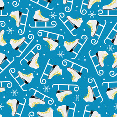 Seamless pattern with figure skates. Winter active outdoor leisure ice skates. vector illustration.