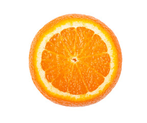 Orange slice isolated on white background. Juicy and ripe orange.