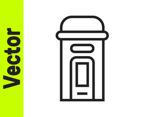 Black line London phone booth icon isolated on white background. Classic english booth phone in london. English telephone street box. Vector.