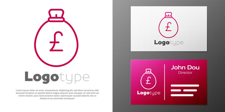 Logotype line Money bag with pound icon isolated on white background. Pound GBP currency symbol. Logo design template element. Vector.