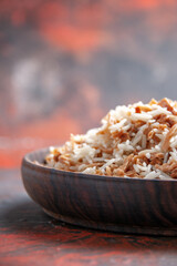 front view cooked rice with dough slices on the dark background dish meal dark food photo