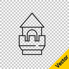 Black line Castle tower icon isolated on transparent background. Fortress sign. Vector.