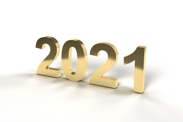 3D Render of Gold 2021 for Happy New Year Concept