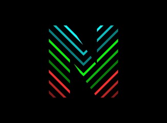 N letter font logo with rgb color. Dynamic split red, green, blue color on black background. For social media,design elements, creative poster, brand label and more