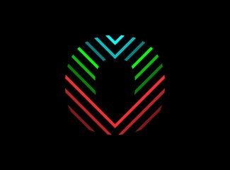 O letter font logo with rgb color. Dynamic split red, green, blue color on black background. For social media,design elements, creative poster, brand label and more
