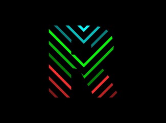 R letter font logo with rgb color. Dynamic split red, green, blue color on black background. For social media,design elements, creative poster, brand label and more