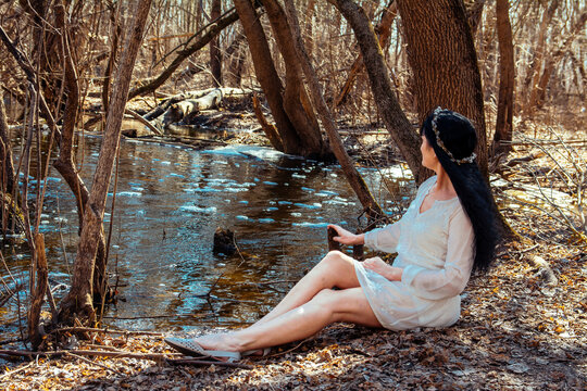 spring, early spring, stream, girl, russian beauty, sun