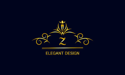 Golden monogram on a black background with the letter Z. Graceful logo with the initial. Universal emblem, symbol of restaurant, business, greeting cards, invitations.