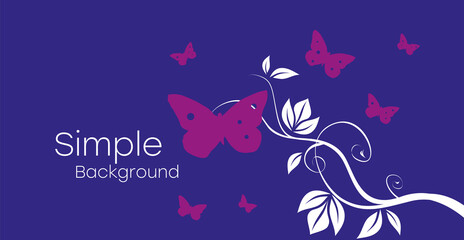 Simple background with butterflies and flower silhouettes. Template for presentation, invitation, business card of a beauty salon.