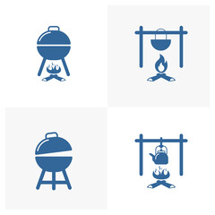 Set of Grill Outdoor logo design vector template, Outdoor logo design concept, Icon symbol