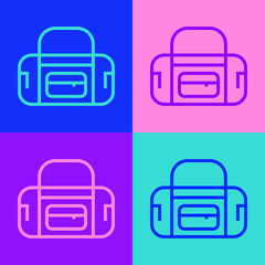Pop art line Sport bag icon isolated on color background. Vector.