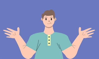 Fototapeta na wymiar Illustration vector graphic of man cartoon character with greeting pose in flat design. Business concept. Blue background. Perfect for business promotion, management, marketing.