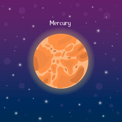 Vector illustration of the planet Mercury on the background of space. Astronomical collection.