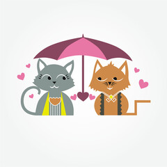 Illustration cats in love. Cute greeting card for wedding and Valentine's day.