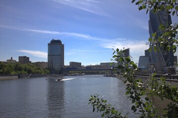 Moscow river on a summer day and buildings