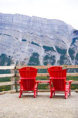 red chairs in the mountains
