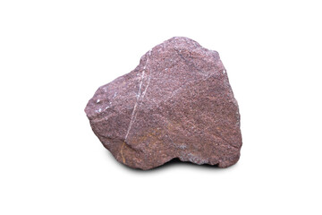 A piece of raw purple sandstone rock isolated on white background. Pink arkosic sandstone.