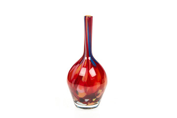 decorative colored glass vase on white background isolated