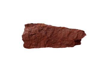 A piece raw specimen of red shale rock isolated on a white background.