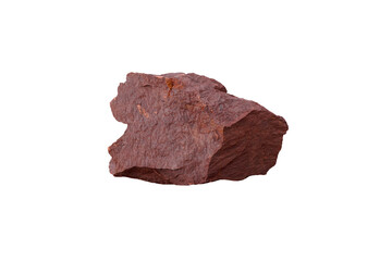 A piece raw specimen of red shale rock isolated on a white background.