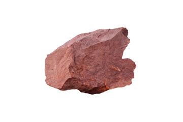 A piece raw specimen of red shale rock isolated on a white background.