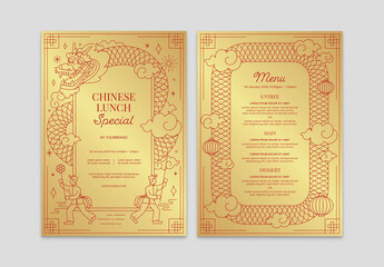 Chinese Lunar New Year Menu with Dragon People Cloud and Lantern