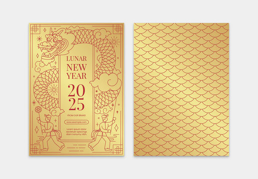 Chinese Lunar New Year Card Layout with Dragon People