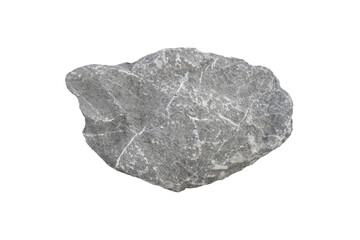 A piece raw specimen of gray limestone rock isolated on a white background.