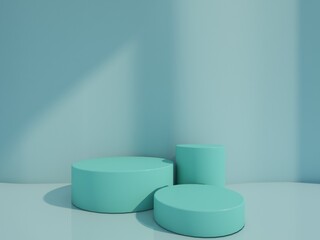 Cosmetic bottle podium on blue background. 3d rendering.