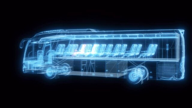 3d Scanning of Travel Buss Hud Hologram. High quality 4k footage