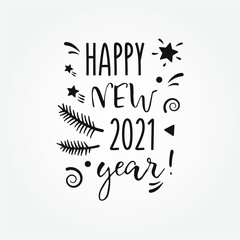 Greeting card Happy New Year in English. Typography.