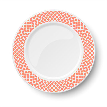 Empty classic white vector plate with orange pattern isolated on white  background. View from above. Stock Vector | Adobe Stock