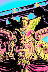 Detail of an angel figure on carousel at sunset in Florence. The famous and amazing capital of the Italian Renaissance. Blacklight Poster filter.