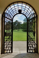 Side entrance gate to the castle park in Valtice, South Moravia, Czech Republic